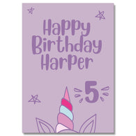 Personalised Purple Unicorn Birthday Card